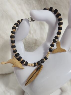 Black & Tan Beaded Dolphin Charm Bracelet by